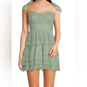 City Vibe Tube Shirred Bodice Tie Strap Tiered Dress Sage Green Juniors Size M